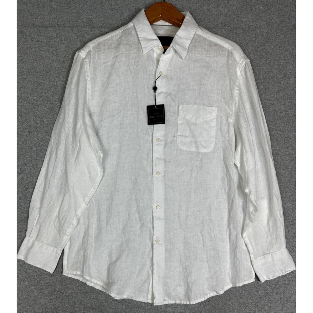 NWT Jos. A. Bank Reserve Button Up Mens M White Linen Traditional Fit Shirt